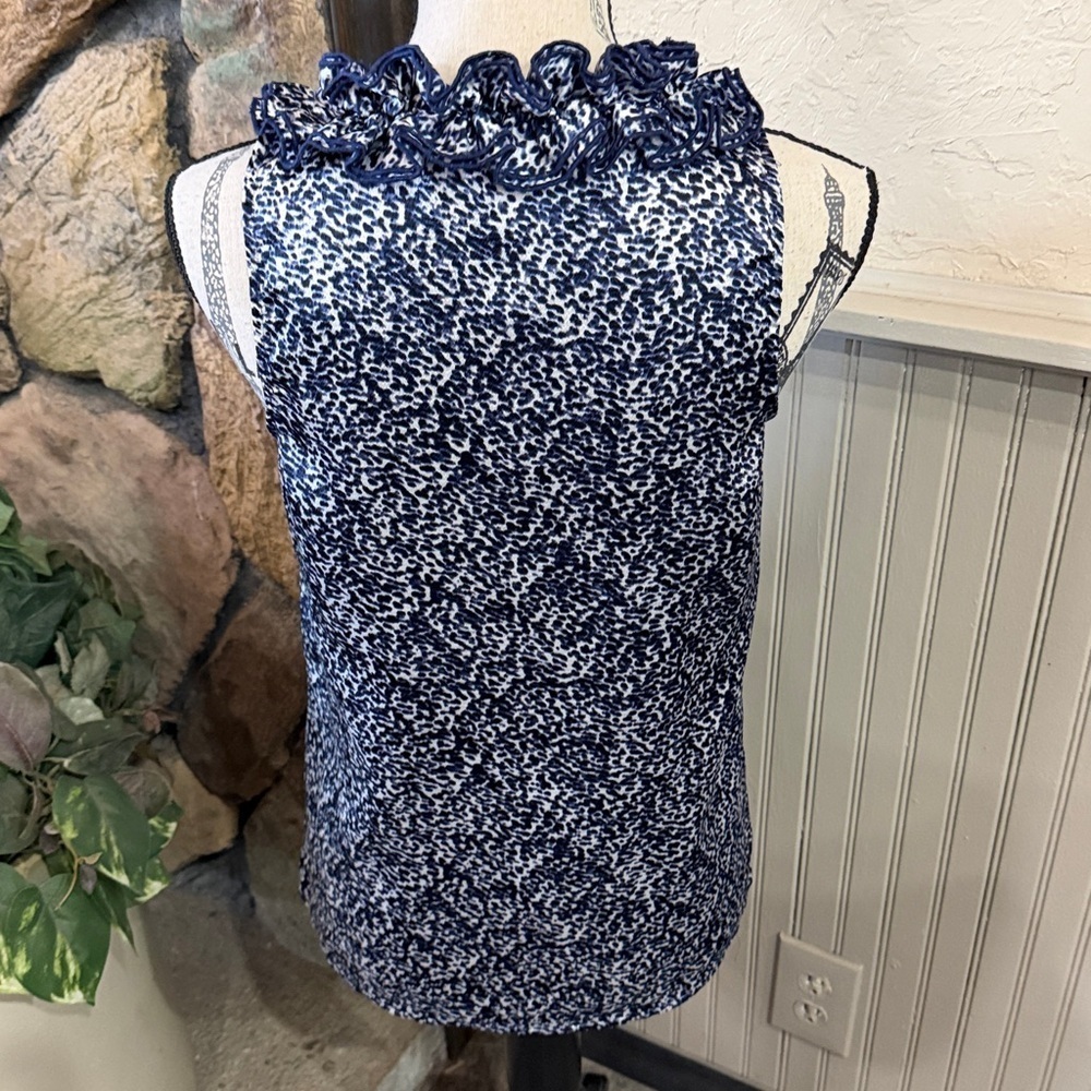Women's Blue Patterned Ruffle Top - Picture 3 of 4